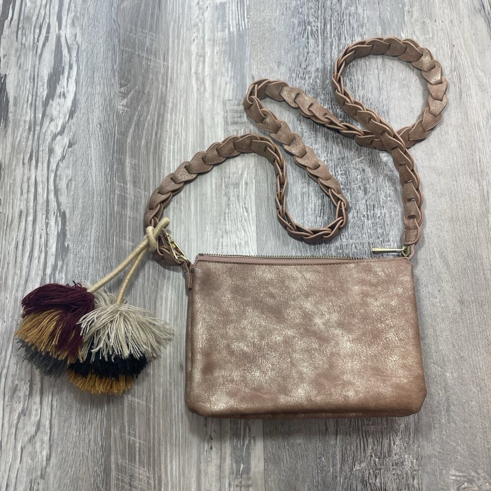 Anthropologie Crossbody Purse Valerie Faux Seude Braided Boho 5 Pocket Bag